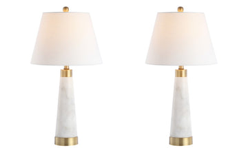 Travis 26.5" Marble/Iron Gold Modern Column LED Table Lamp - JONATHAN Y